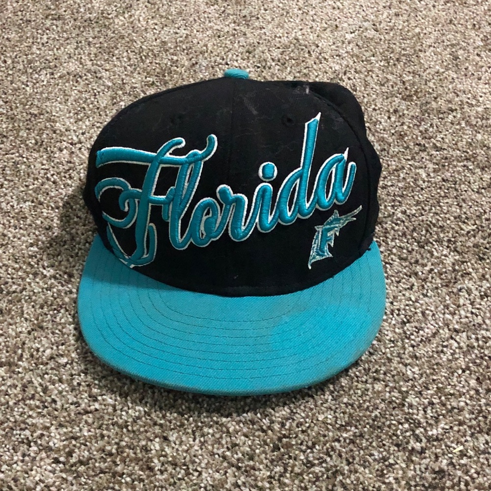 New Era Florida Script Hat in Black and Teal